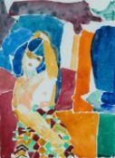 ‡ EWART JOHNS (1923-2013) watercolour - seated woman with arm above head, signed, dated '91, 28 x