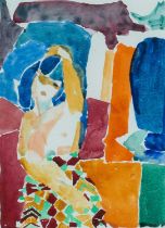 ‡ EWART JOHNS (1923-2013) watercolour - seated woman with arm above head, signed, dated '91, 28 x
