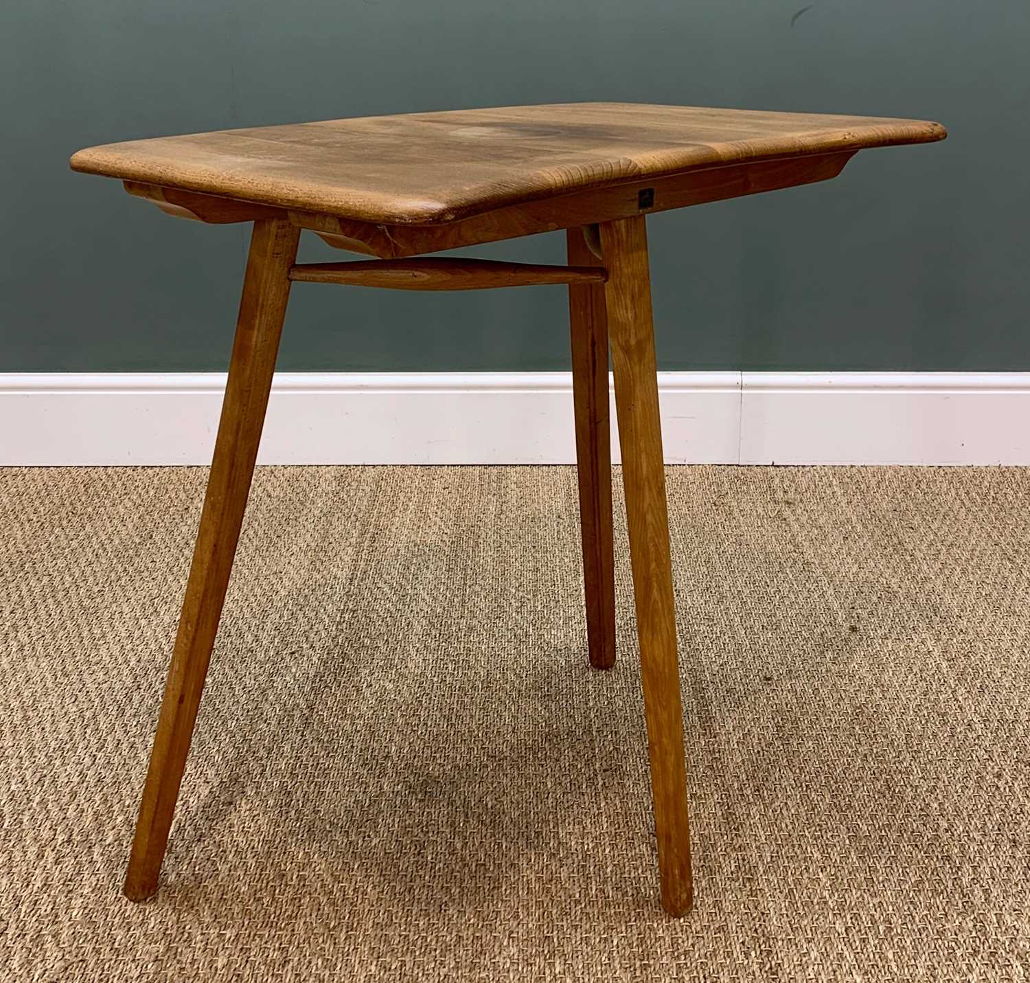 RARE MID-CENTURY ERCOL 265 END TABLE, blue lable, solid elm and beech, stand alone three-legged - Image 3 of 7