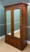 LATE 19TH C. BURR WALNUT LINEN PRESS, two door mirrored front, four slides, two over one internal