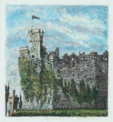 ‡ BRENDAN HANSBRO (b.1967) mixed media - entitled verso, 'Cardiff Castle Wall' on Martin Tinney