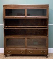 EARLY 20TH C. STAINED OAK WERNICKE STYLE BOOKCASE, four shelves with up-and-over glazed doors over