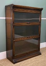 EARLY 20TH C. STAINED OAK THREE TIER WERNICKE STYLE BOOKCASE, three tall shelves with glazed up-