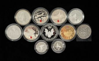 ASSORTED SILVER PROOF AND OTHER COINS, including set of three 2004 Channel Islands D-Day Five