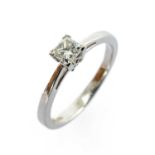 PLATINUM DIAMOND RING, the princess cut stone measuring 0.26cts approx., ring size H, 2.8gms