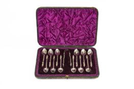 CASED SET VICTORIAN SILVER APOSTLE TOP COFFEE SPOONS, Edward Hutton, London 1891, with twisted