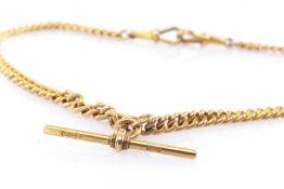 9CT GOLD ALBERT CHAIN, curb link, T-bar, 38cms long, 35.1gms Provenance: private collection