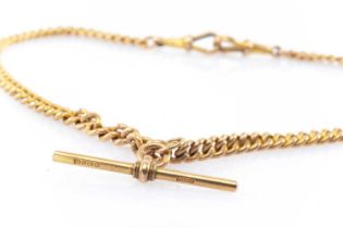 9CT GOLD ALBERT CHAIN, curb link, T-bar, 38cms long, 35.1gms Provenance: private collection