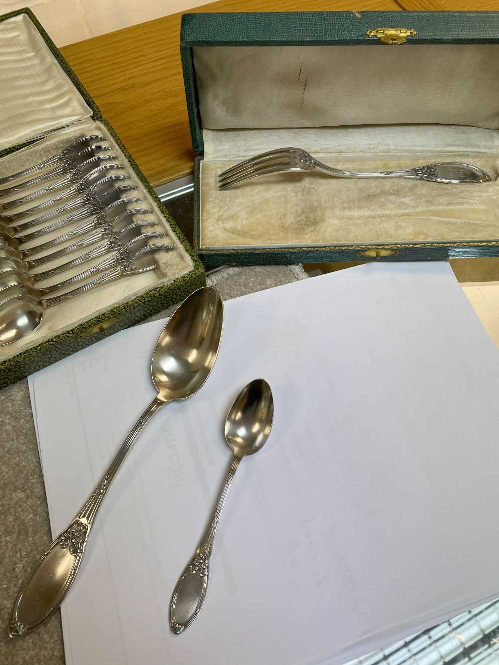 19TH C. FRENCH SILVER CASED FLATWARE, by Adolphe Boulenger, including pair double struck serving - Image 2 of 12