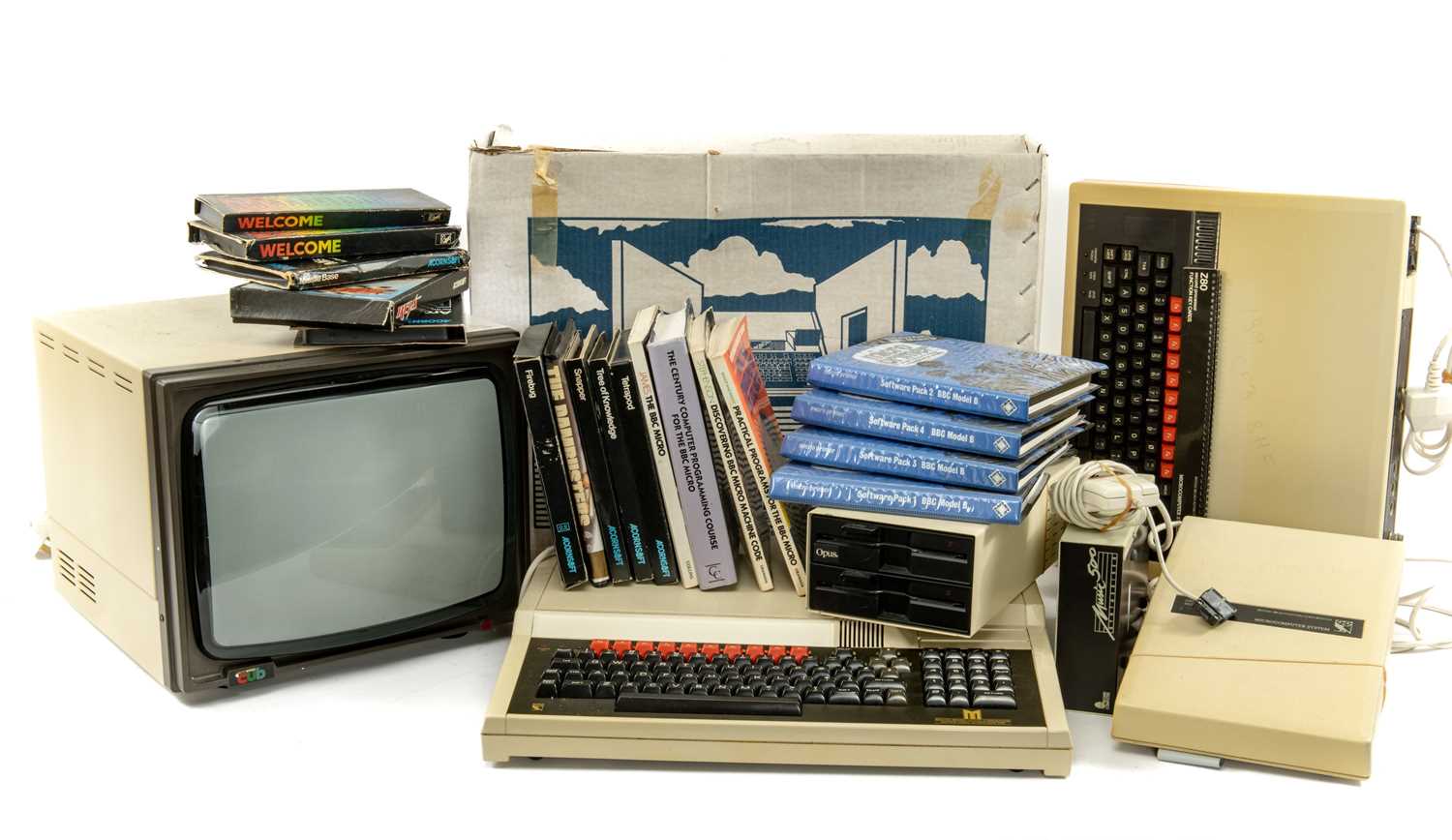 RETRO GAMING BBC MICROCOMPUTER GROUP, including boxed Microvitech colour monitor, two boxed Acorn