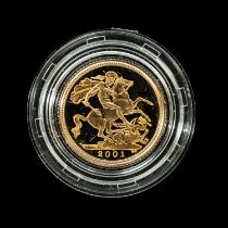 ELIZABETH II GOLD PROOF HALF SOVEREIGN, 2001, encapsulated, 3.9gg Provenance: private collection