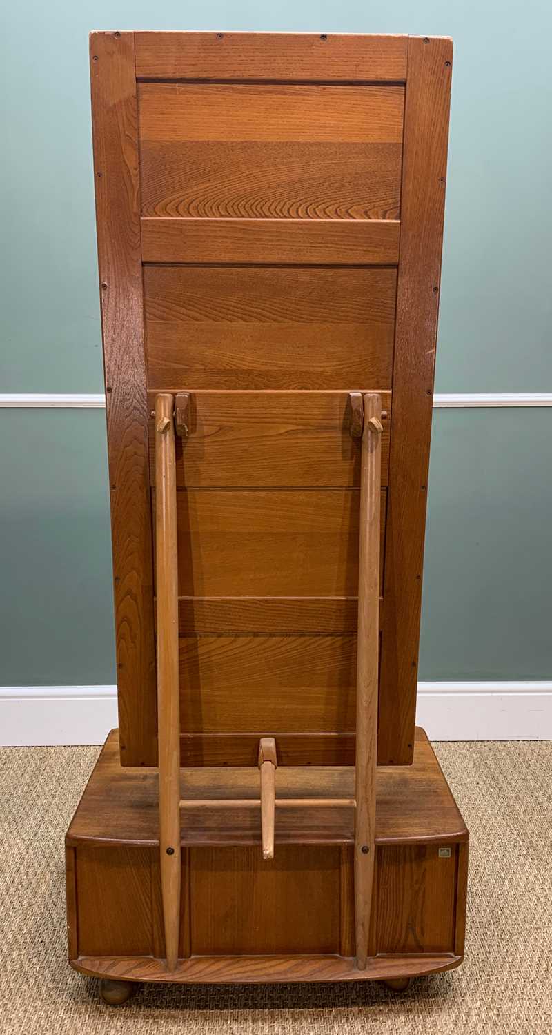 MID-CENTURY ERCOL 485 CHEVAL MIRROR WITH DRAWER, blue label, solid elm and beech, natural wax - Image 2 of 3