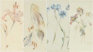 ANGELA KINGSTON, watercolour - four botanical studies, 'Tiger Pink', initialed lower right, Japanese