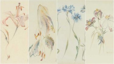 ANGELA KINGSTON, watercolour - four botanical studies, 'Tiger Pink', initialed lower right, Japanese