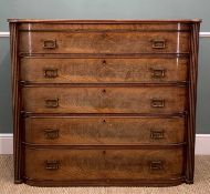 WILLIAM IV MAHOGANY BOWFRONT CHEST, flame mahogany drawerfornts, five graduated cockbeaded long