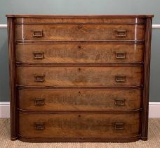 WILLIAM IV MAHOGANY BOWFRONT CHEST, flame mahogany drawerfornts, five graduated cockbeaded long