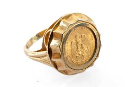 1945 DOS PESOS GOLD COIN, in 9ct gold ring mount, ring size N, 7.3gms, in vintage Hugh Gordon of