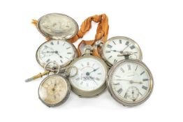 ASSORTED VICTORIAN & LATER POCKET WATCHES, including a Swiss nickel cased chronograph with racehorse