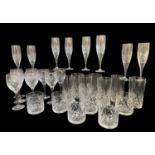 PART SUITE ROYAL DOULTON CUT GLASS, comprising 8 champagne flutes, 8 white wine goblets, 9