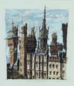 ‡ BRENDAN HANSBRO (b. 1967) mixed media - entitled, 'The Towers, Cardiff Castle', signed in full,