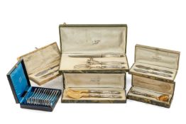 19TH C. FRENCH SILVER CASED FLATWARE, including two pairs of cheese & butter knives, sugar sifting