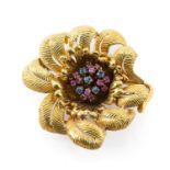 18CT GOLD FLOWERHEAD MULTI-GEM BROOCH, 4cms wide, 15.7gms in associated box Provenance: private