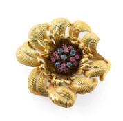 18CT GOLD FLOWERHEAD MULTI-GEM BROOCH, 4cms wide, 15.7gms in associated box Provenance: private