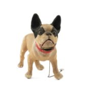 PAPIER-MACHE FRENCH BULLDOG, in the manner of Roullet et Decamps, felt covered plastic body, glass