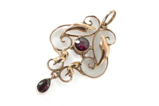 EDWARDIAN 9CT GOLD & AMETHYST PENDANT, the stones in mille grain settings, 35mms (h) Provenance: