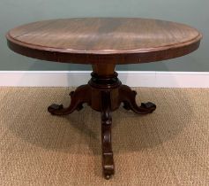 EARLY VICTORIAN MAHOGANY BREAKFAST TABLE, circular tilt-top, tapering octagonal column on three