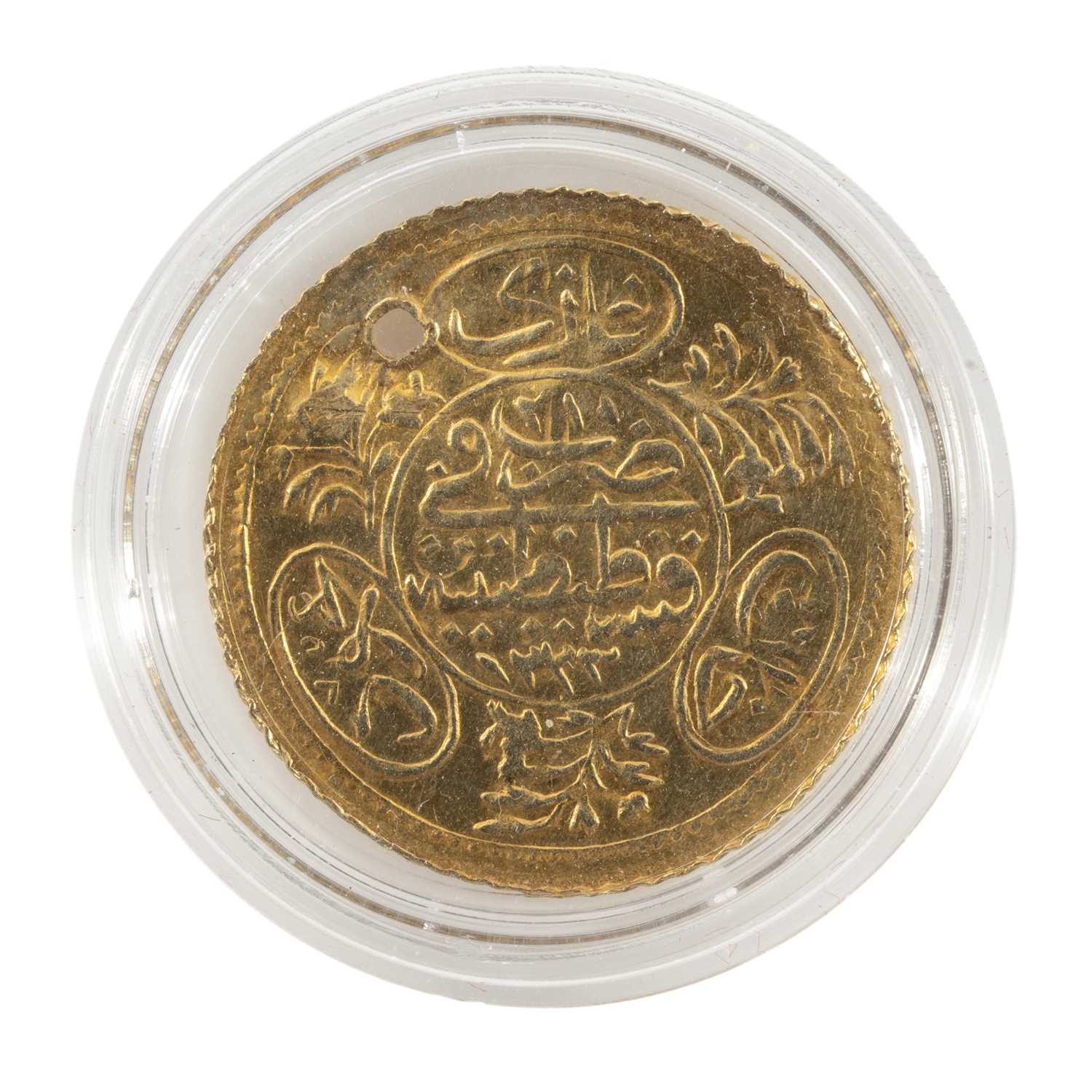 TURKISH BELIEVED MAHMUD II 1/2 HAYRIYE GOLD COIN, c. 1828, 1.0gms Provenance: private collection - Image 2 of 2