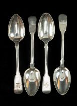 FOUR 19TH C. SILVER FIDDLE PATTERN TABLESPOONS, William Seaman/ Charles Boynton/ Lias & Son,