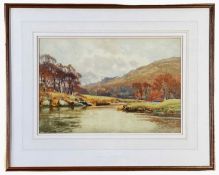 GEORGE COCKRAM watercolour - Autumn river scene, possibly the Conwy valley, signed in full, 29.5 x