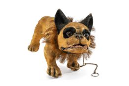ANTIQUE PAPIER-MACHE FRENCH BULLDOG, in the manner of Roullet et Decamps, felt covered body, glass