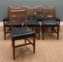 SET EIGHT IRISH INLAID-MAHOGANY ELEVEN-BAR CORK CHAIRS, tapering square leather stuffover seats,