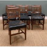 SET EIGHT IRISH INLAID-MAHOGANY ELEVEN-BAR CORK CHAIRS, tapering square leather stuffover seats,