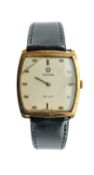 OMEGA DE VILLE 9CT GOLD WRISTWATCH, hour baton markers, leather strap Provenance: private collection