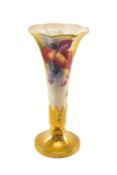 ROYAL WORCESTER 'AUTUMN FRUIT' VASE, painted by Kitty Blake, lobed trumpet shape no.1777, gilded