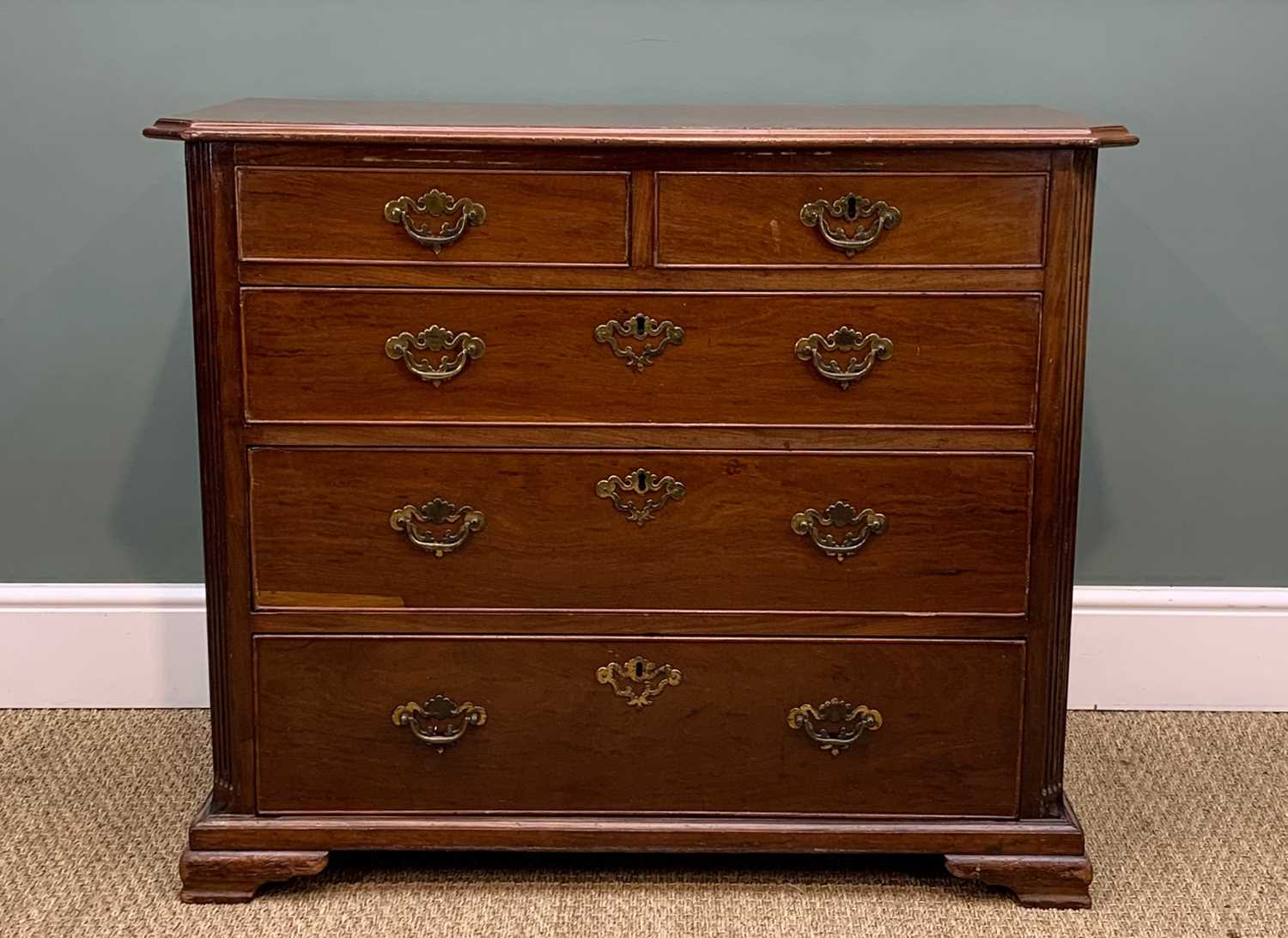 19TH CENTURY MAHOGANY CHEST, moulded top with canted angles above two short and three long graduated - Image 3 of 4