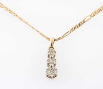 9CT GOLD DIAMOND DROP FLOWER HEAD PENDANT on 18ct gold chain stamped '750', 5.3gms Provenance: