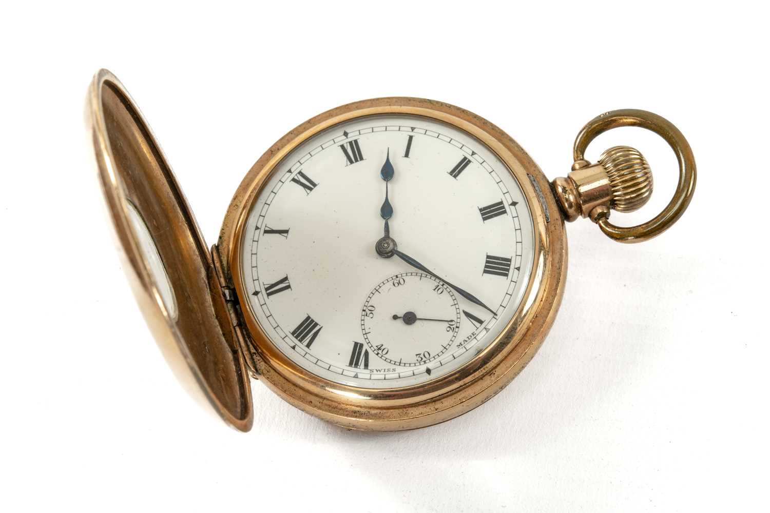 ZENITH GOLD PLATED HALF-HUNTER POCKET WATCH, three-quarter plate signed lever movement no.