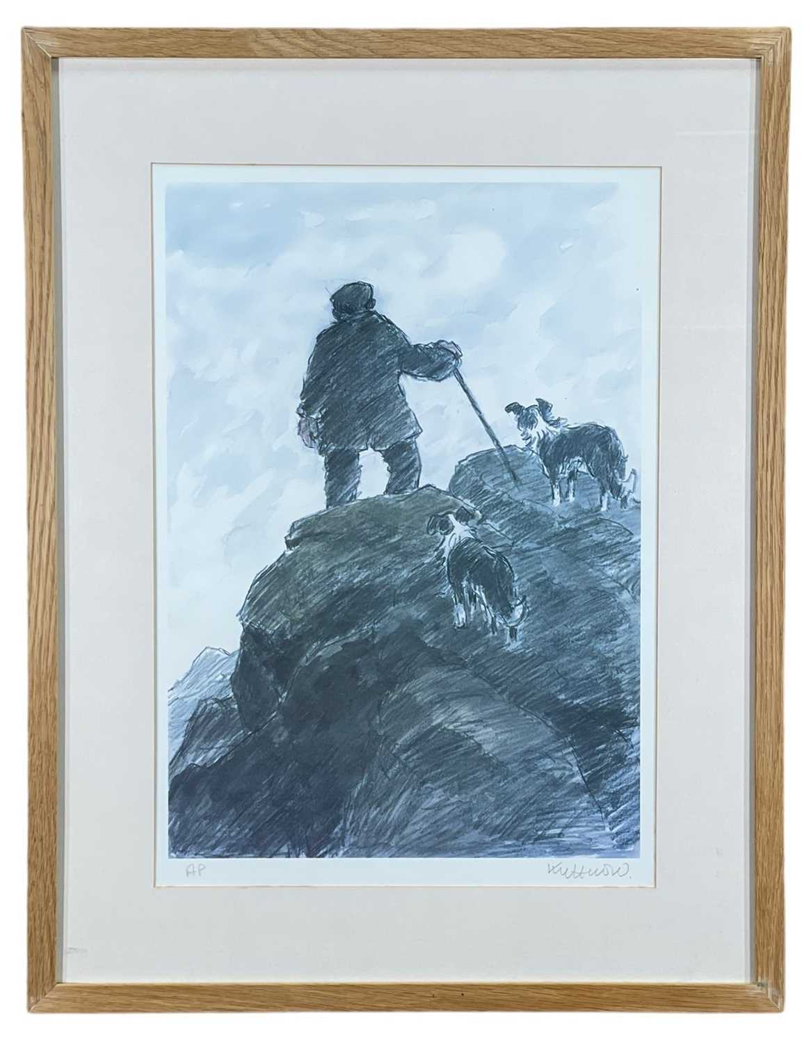 ‡ SIR KYFFIN WILLIAMS RA artist's proof print - shepherd on mountainside with two sheepdogs, fully - Image 2 of 2