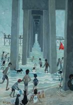 ‡ NICK HOLLY (b.1968) oil on canvas - entitled verso, 'Steeplechase Pier, Coney Island, NYC',