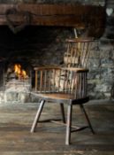 WELSH OAK & ASH COMB-BACK ARMCHAIR late 18th Century, Cardiganshire, the back of seven spindles