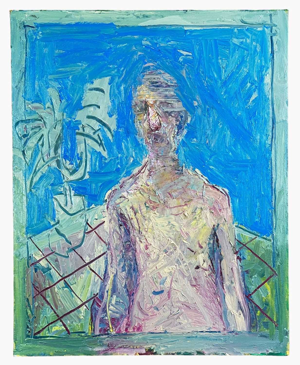 ‡ MEIRION GINSBERG (Welsh b.1985) oil on canvas - entitled verso, 'Topless Self Portrait' on - Image 2 of 2
