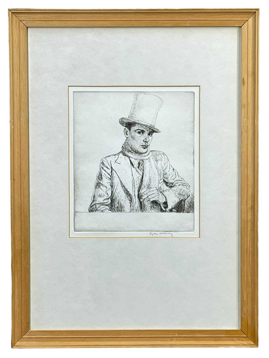 EDGAR HOLLOWAY (1914-2008) etching - self-portrait, No.10 'The Grey Topper, 1937', signed, 19 x - Image 2 of 2