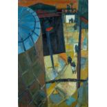 ‡ RAYMOND MARTINEZ (Welsh b.1937) oil on panel - entitled verso, 'Oil Tanks, Barry Docks' on