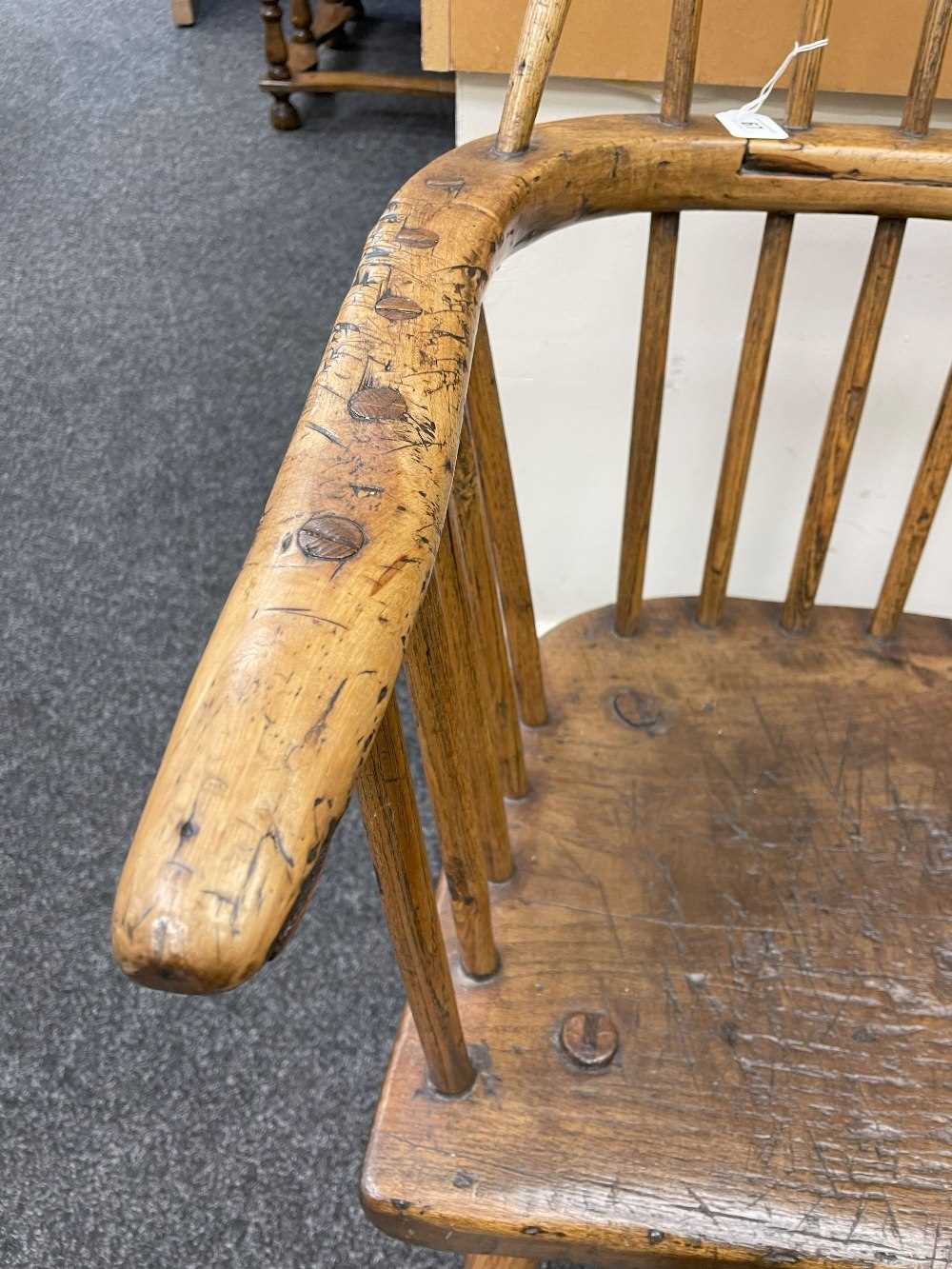 WELSH ELM & ASH STICK BACK ARMCHAIR, c.1800, probably Carmarthenshire, the arched back above seven - Image 10 of 22