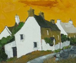 ‡ WYNNE JENKINS (Welsh, 1937 - 2019) oil on canvas - entitled verso 'Bwthyn Traeth', signed verso,