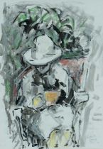 ‡ WILL ROBERTS (Welsh 1907-2000) ink and pastel on paper - entitled verso, 'Phyllis Reading in the